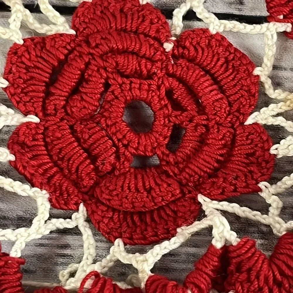 Vintage Lot of 3 Crochet Granny Squares Blanket Afgan Squares Pink & Red Flowers